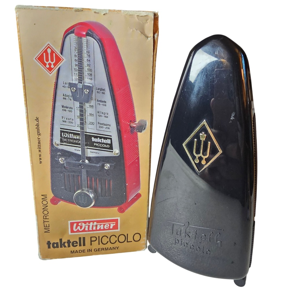 Vtg Wittner Taktell Piccolo Mechanical Metronome Black Made Germany 40-208 BPM